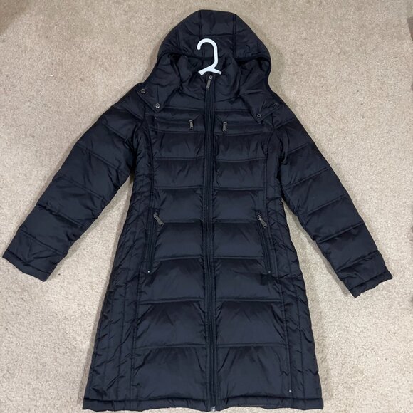 Michael Kors Jackets & Blazers - Michael Kors Black Quilted Nylon Down Fowl Fill Zip Up Det. Hood Coat Women's S